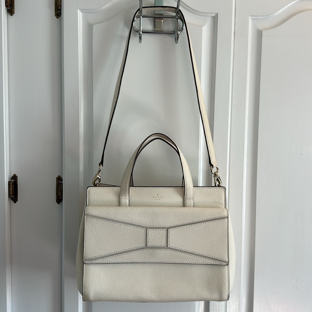 KATE SPADE ♠️ Leather Chantal Bridge Place Cream White Bow Satchel Shoulder Bag - Picture 8 of 13